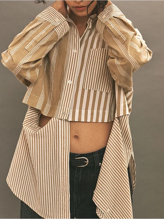 Madewell Tops - Madewell Tan White Striped Modular Oversized Button-Down Shirt 3761